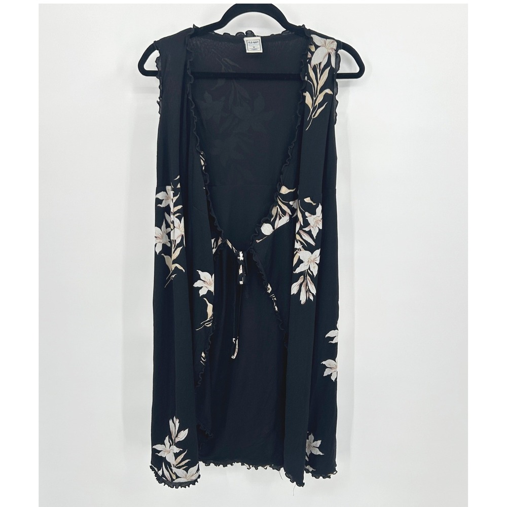 Floral Mesh Tie Front Long Vest Layer S Black 90s Fairy Grunge Whimsigoth